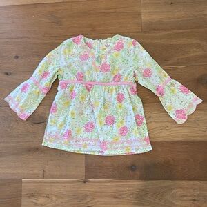 Lilly Pulitzer Floral Bell Sleeve Swiss Dot Top - 12